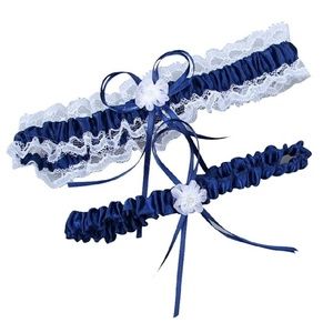 NWT 2piece White Lace Navy Garter Bridal/Prom set